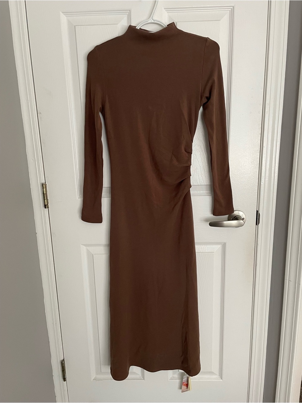 OGL Brown Long Sleeve Midi Dress with Mock Neck